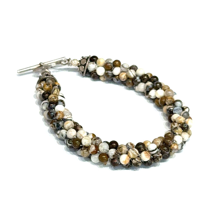 Striped Jasper Gemstone Crocheted Bracelet