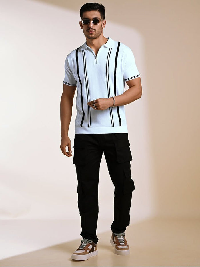 Stripezone White Monochrome Knit Polo Shirt - Black & white