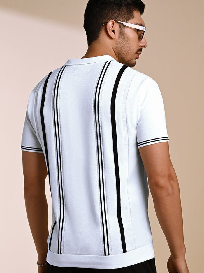 Stripezone White Monochrome Knit Polo Shirt - Black & white