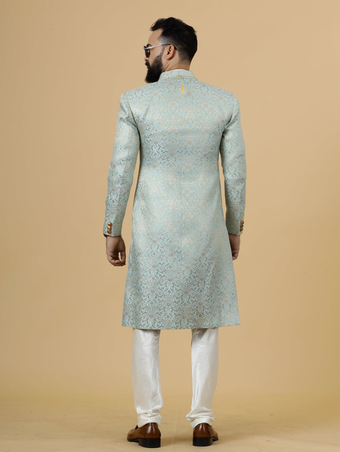 Stunning Sky Blue Banarasi Brocade Achkan for Men | Pastel Colour Sherwani | Perfect for Grooms