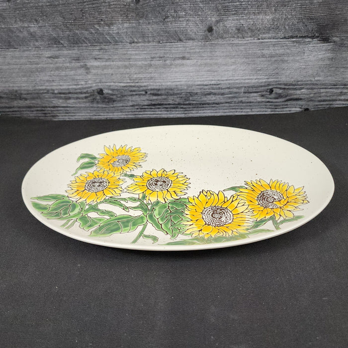 Sunflower Oval Platter Tray 14x9” Ceramic Embossed By Spectrum Blue Sky Harvest