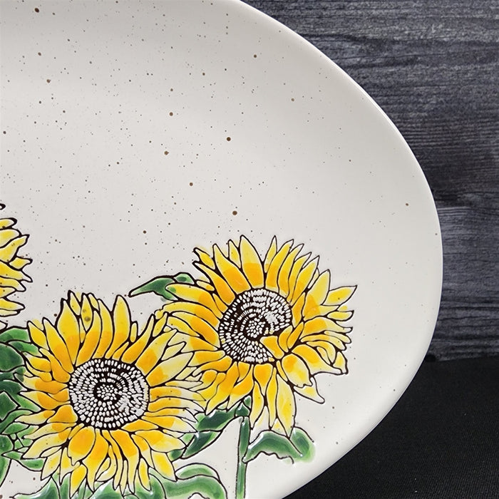 Sunflower Oval Platter Tray 14x9” Ceramic Embossed By Spectrum Blue Sky Harvest