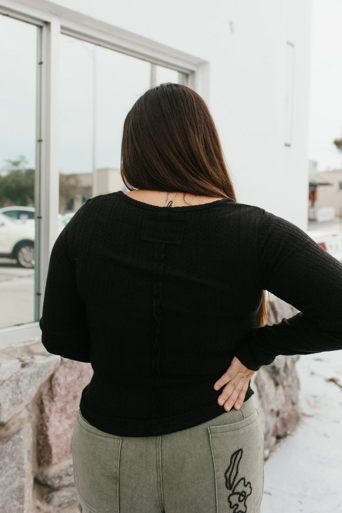 Sweetheart Henley Top In Black - Macoma Boutique120 Long Sleeve