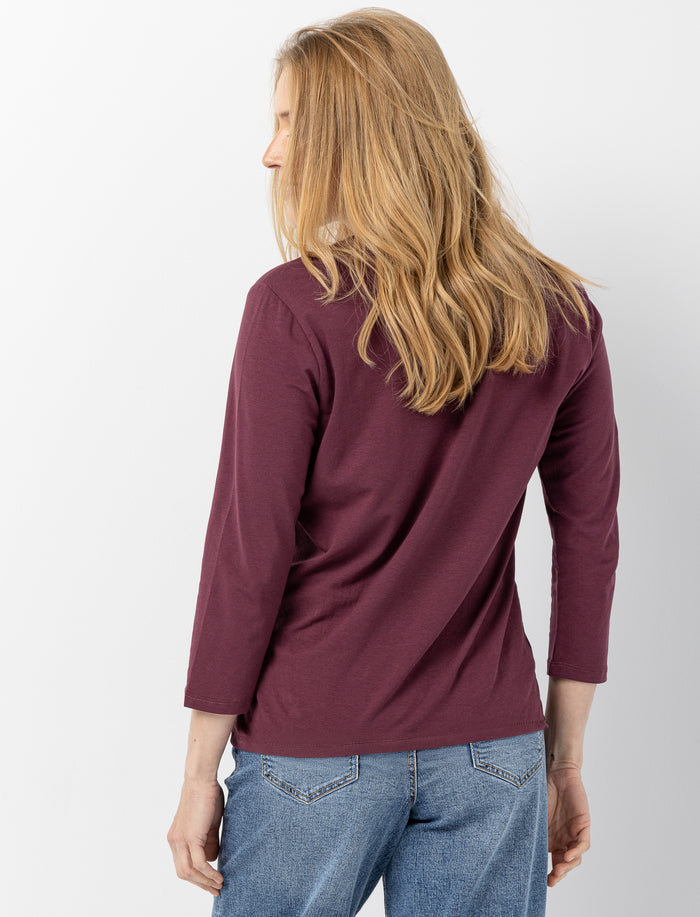T-shirt à col rond dégagée et manches 3/4 pour femme