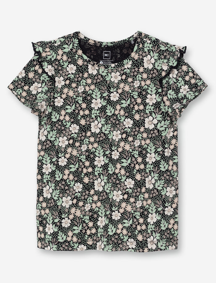 T-shirt à manches courtes à volants pour petite fille