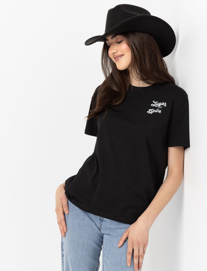 T-shirt à manches courtes imprimé au dos pour femme