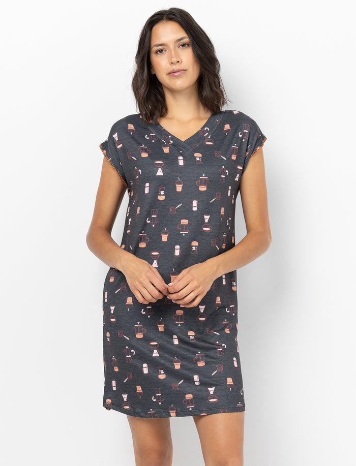 T-shirt de nuit imprimé à col en V pour femme