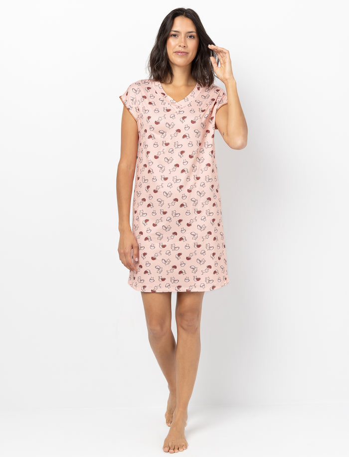 T-shirt de nuit imprimé à col en V pour femme