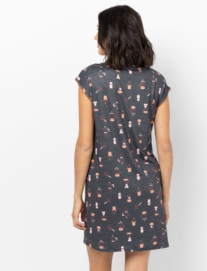 T-shirt de nuit imprimé à col en V pour femme
