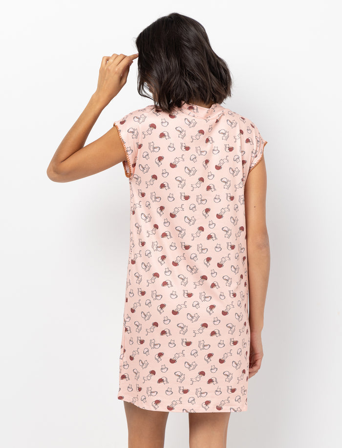 T-shirt de nuit imprimé à col en V pour femme