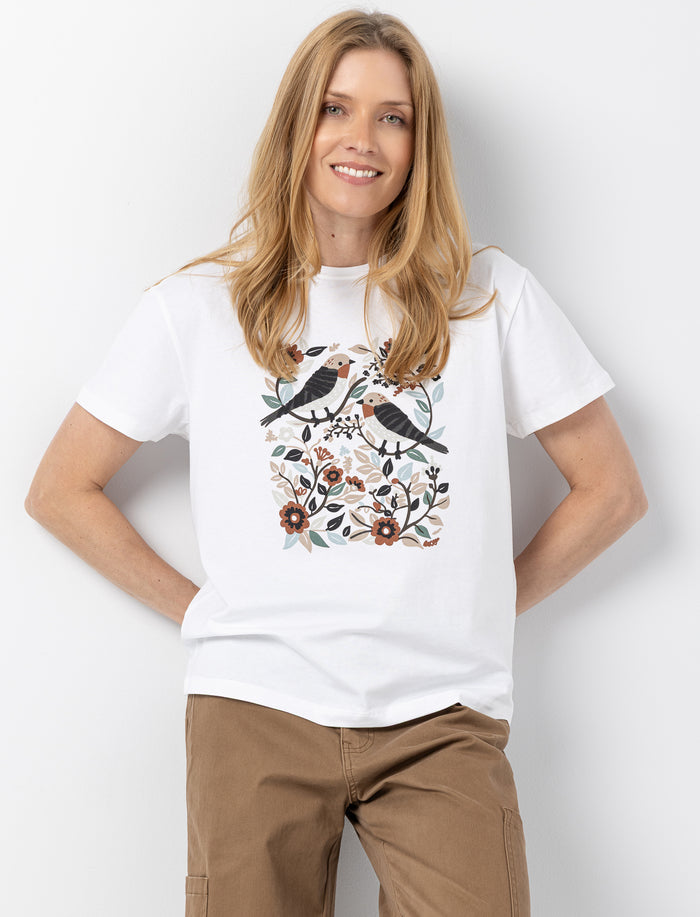 T-shirt décontracté imprimé d'oiseaux pour femme