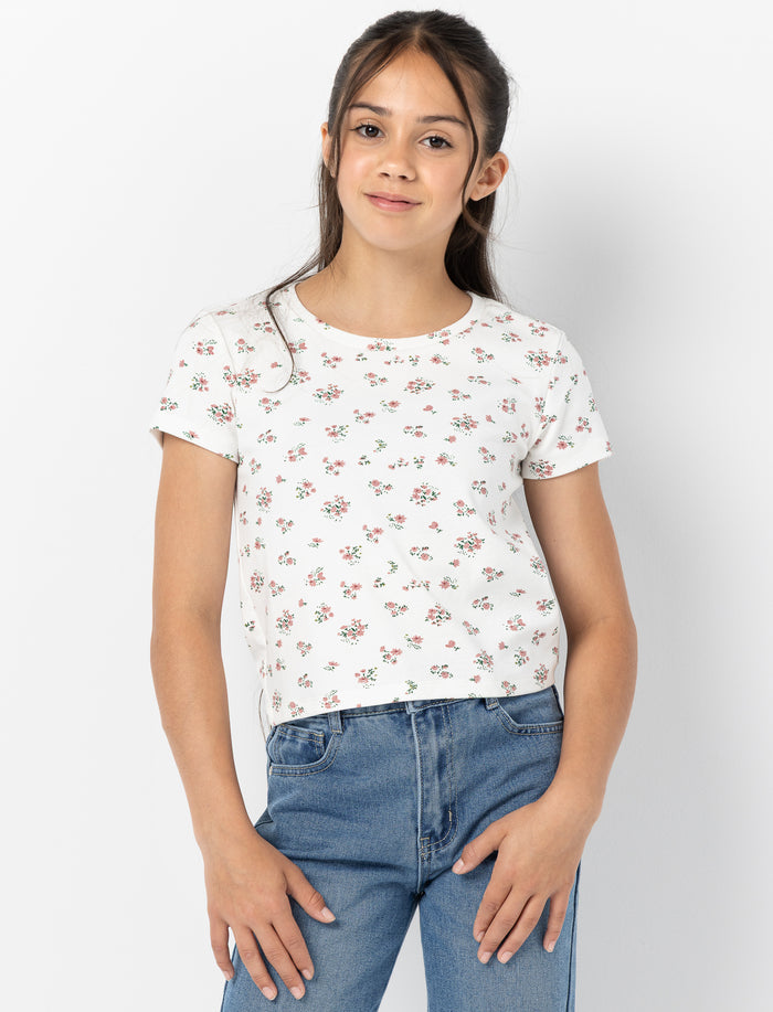 T-shirt fleuri à manches courtes pour fille
