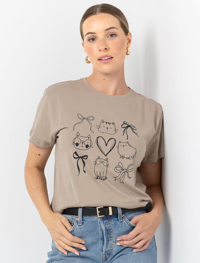 T-shirt imprimé à col rond pour femme