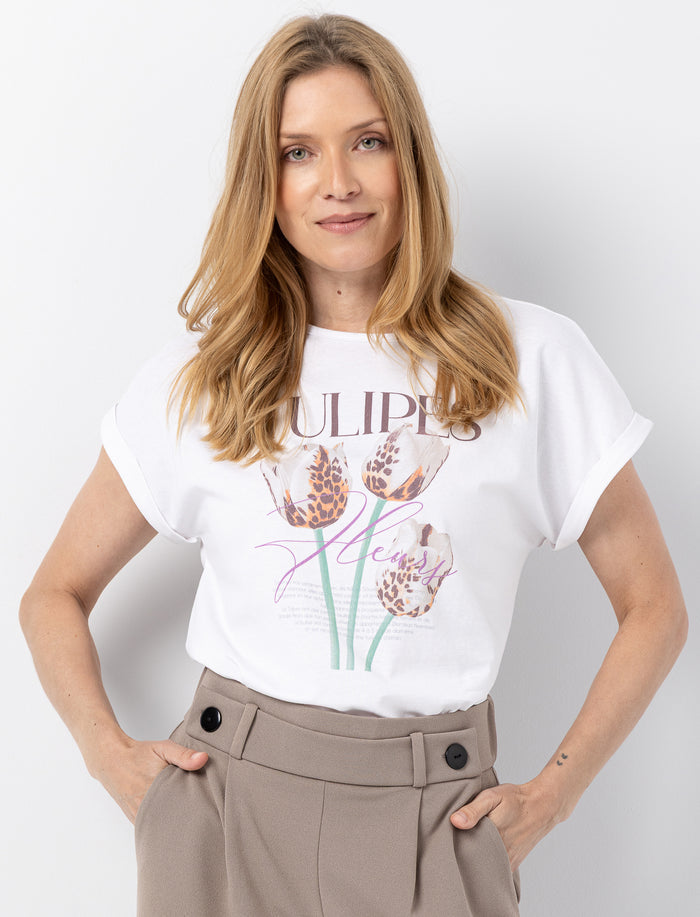 T-shirt imprimé à l'avant à manches dolman pour femme