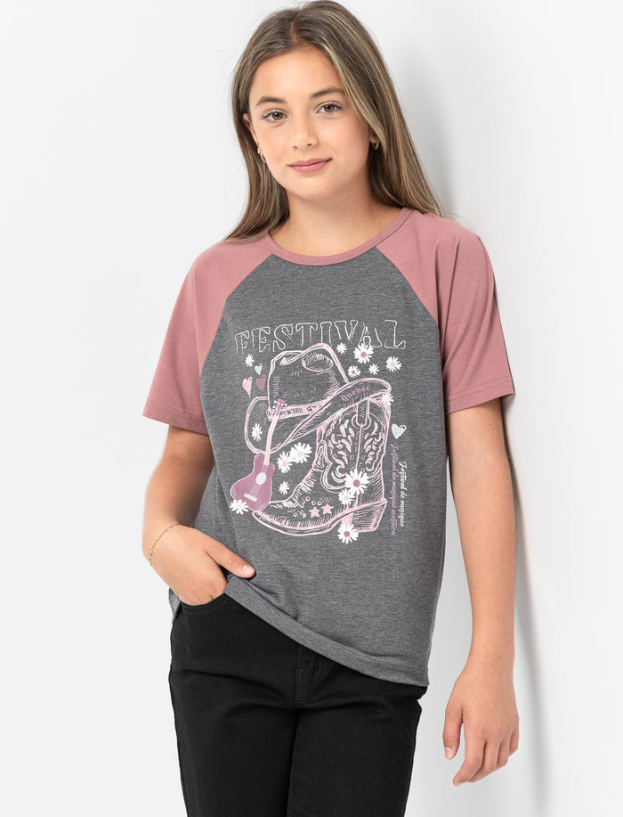 T-shirt imprimé à manches raglan pour ado fille