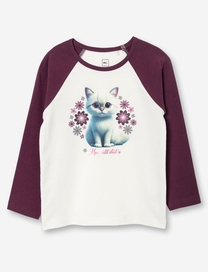 T-shirt imprimé à manches raglan pour petite fille
