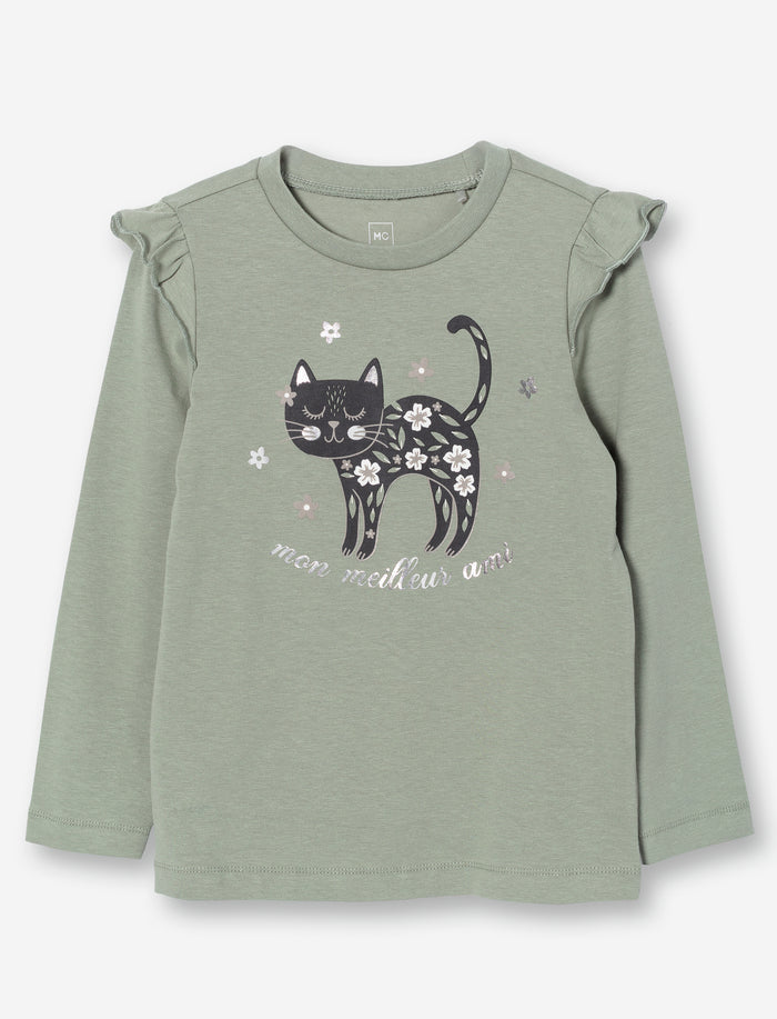 T-shirt imprimé à volants pour petite fille