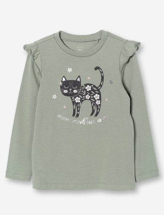 T-shirt imprimé à volants pour petite fille