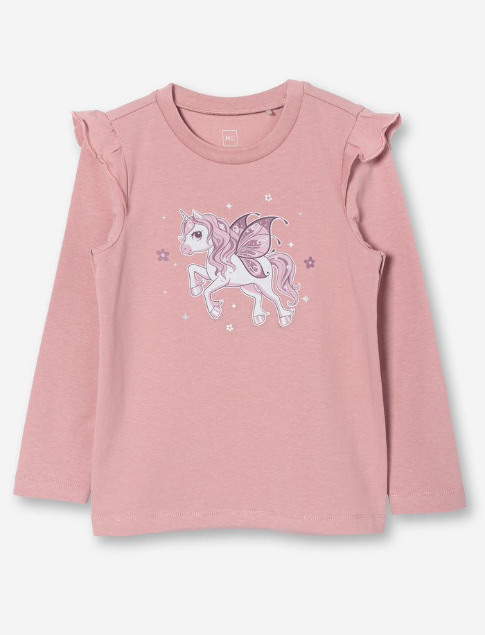 T-shirt imprimé à volants pour petite fille