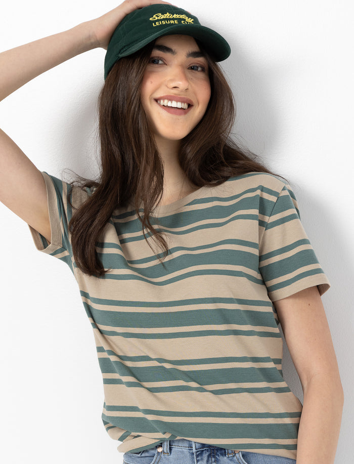 T-shirt rayé à manches courtes pour femme