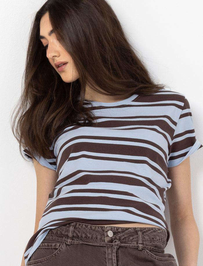 T-shirt rayé à manches courtes pour femme