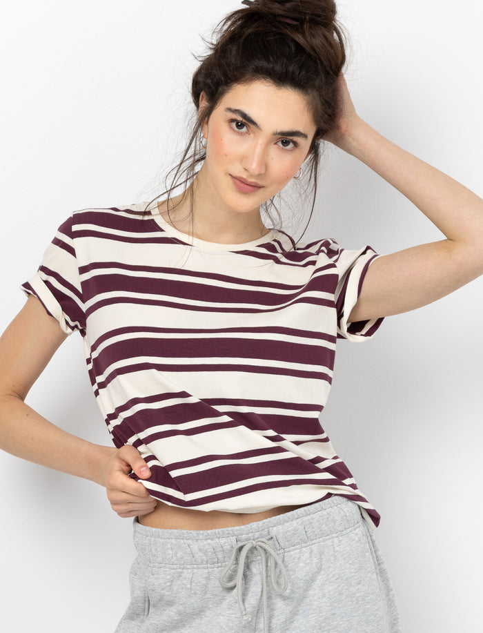 T-shirt rayé à manches courtes pour femme