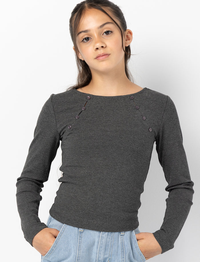 T-shirt uni à manches longues pour fille