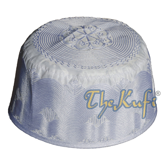 Tall White Embroidered Cotton Islamic Kufi