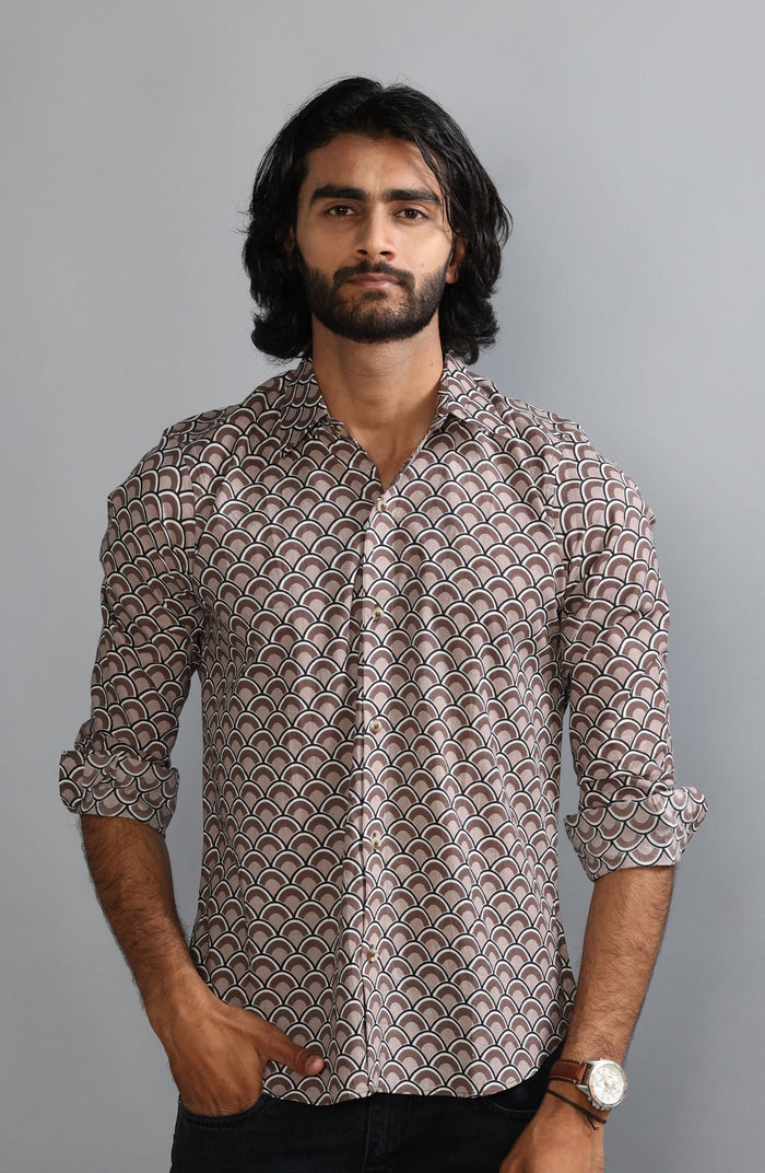 Tawny Brown Sanganeri Print Shirt