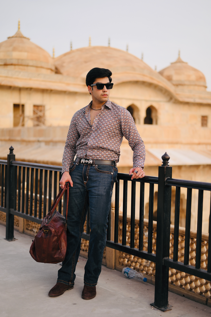 Tawny Brown Sanganeri Print Shirt