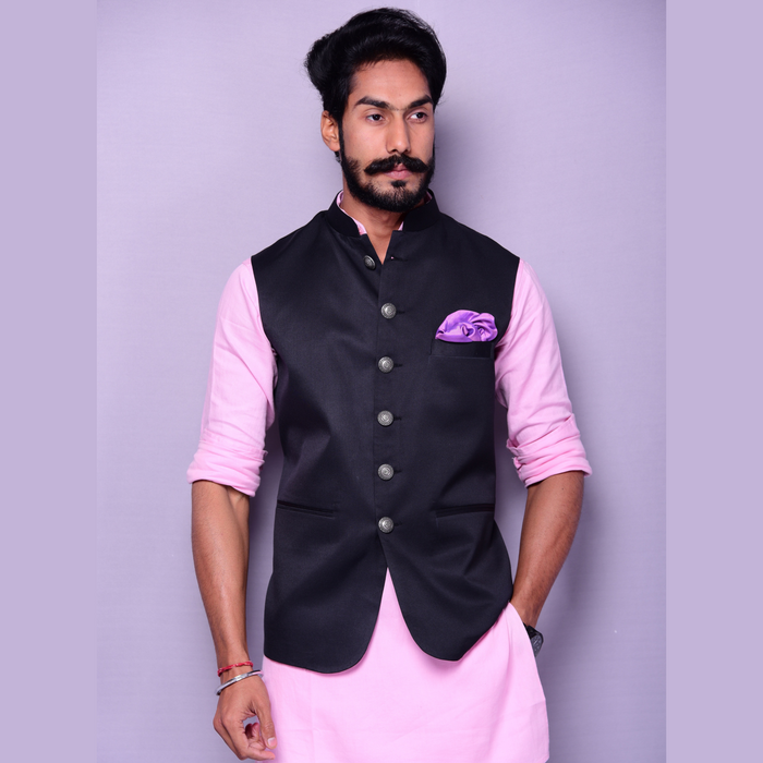 Terry Rayon Black Nehru Jacket
