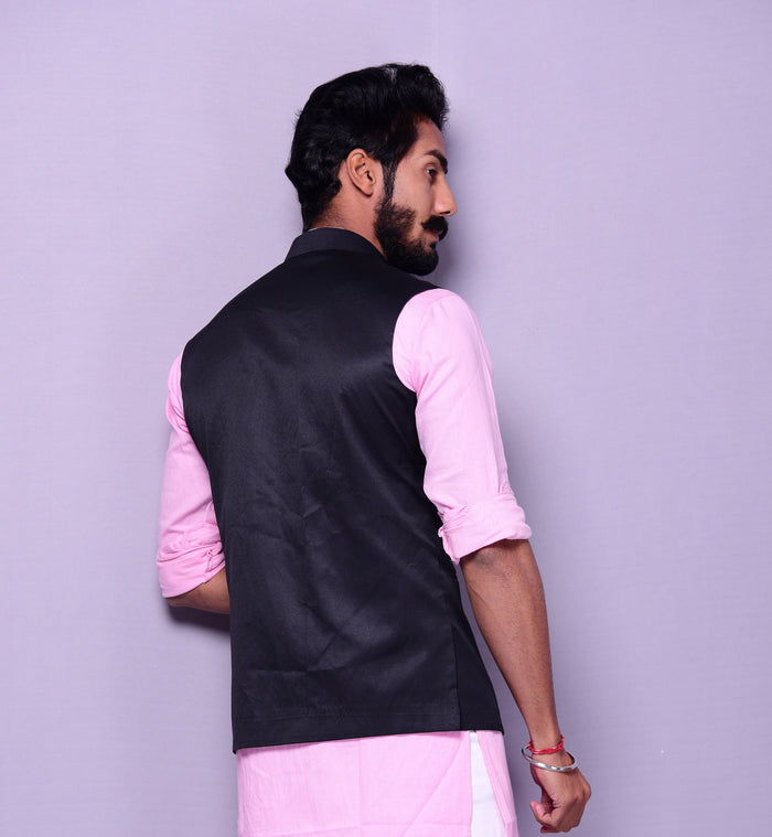 Terry Rayon Black Nehru Jacket