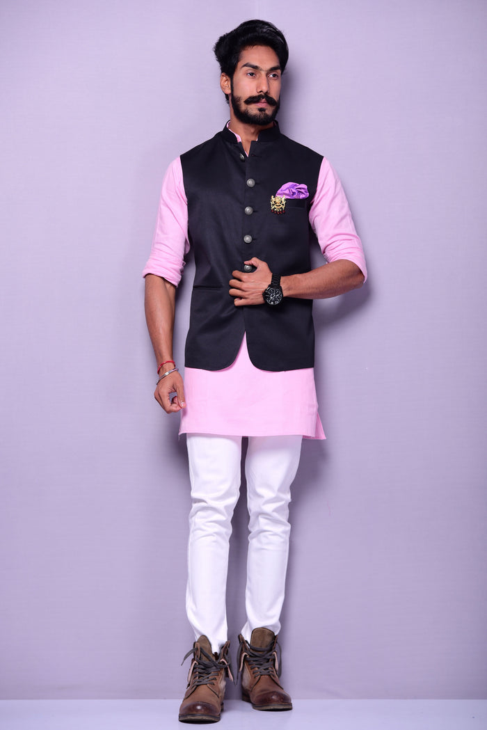 Terry Rayon Black Nehru Jacket