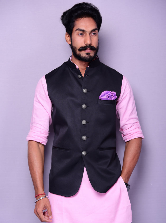 Terry Rayon Black Nehru Jacket