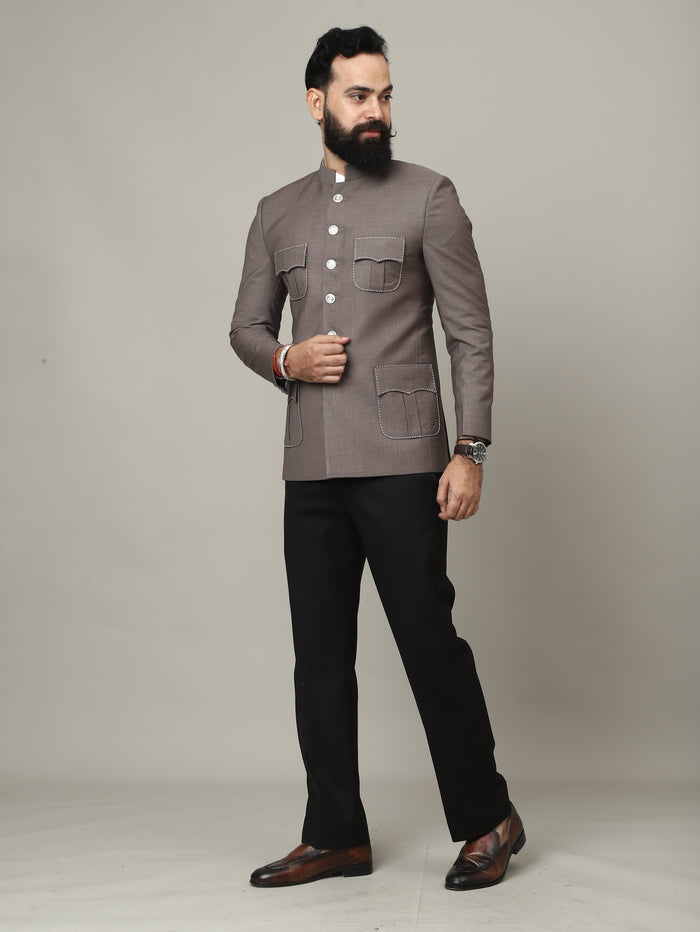 The Imperial Mocha Bandhgala with Signature Pocket Detailing