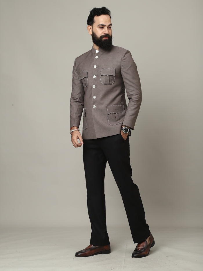 The Imperial Mocha Bandhgala with Signature Pocket Detailing