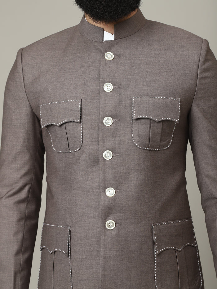 The Imperial Mocha Bandhgala with Signature Pocket Detailing