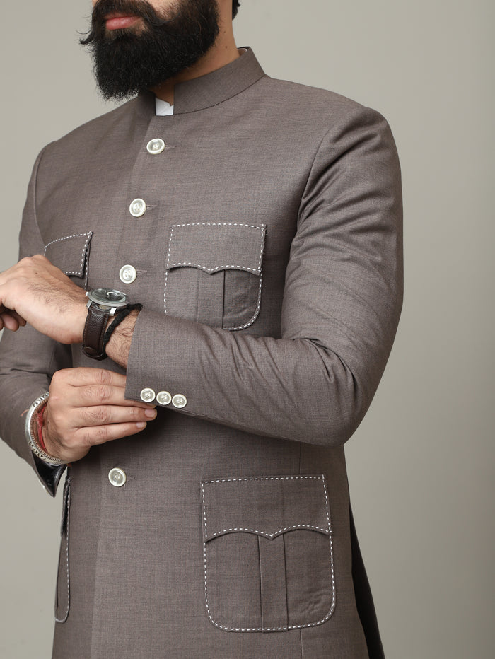 The Imperial Mocha Bandhgala with Signature Pocket Detailing
