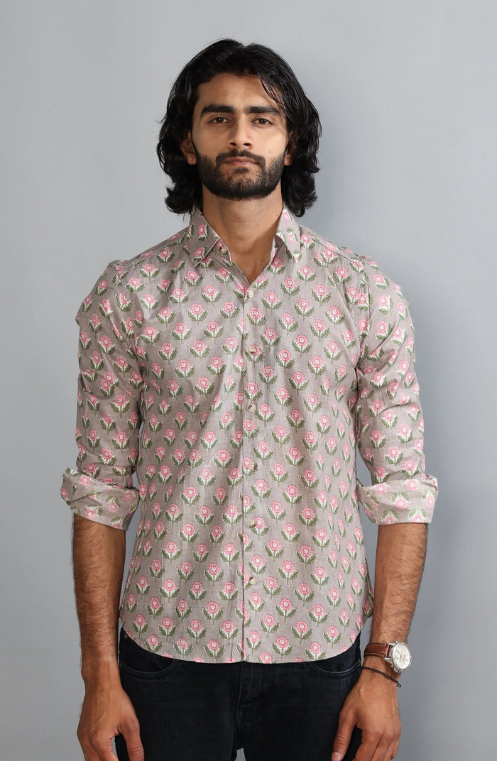 Thunder Grey Sanganeri Booti Print Shirt