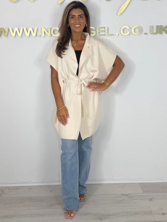 Tie Up Collared Hammered Gold Button Detail Poncho (3 Colours)