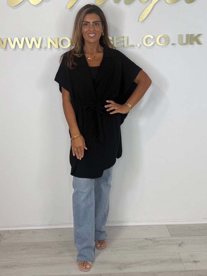 Tie Up Collared Hammered Gold Button Detail Poncho (3 Colours)