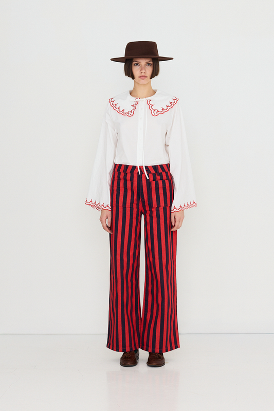 The Tiny Big Sister white embroidered collar shirt with red trim – Dotique
