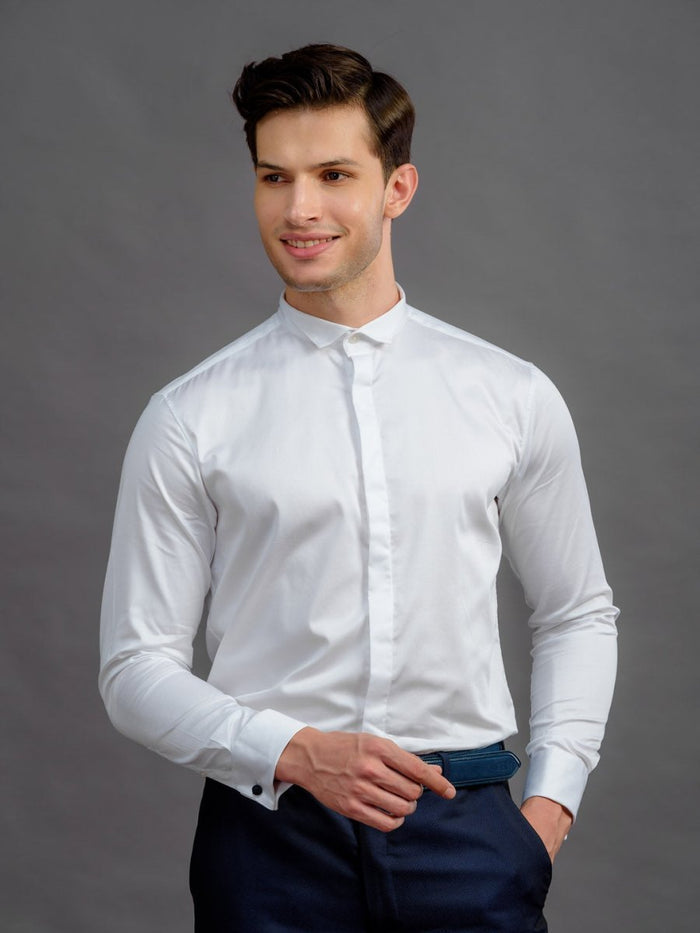 Tipple White Cotton Modern wing Collar Shirt
