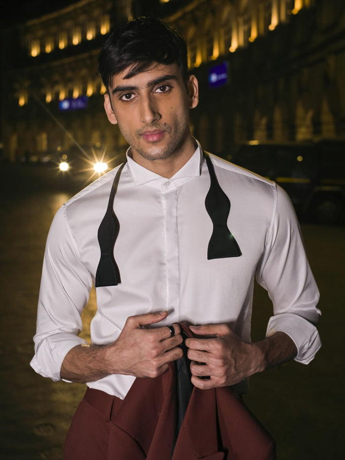 Tipple White Cotton Modern wing Collar Shirt