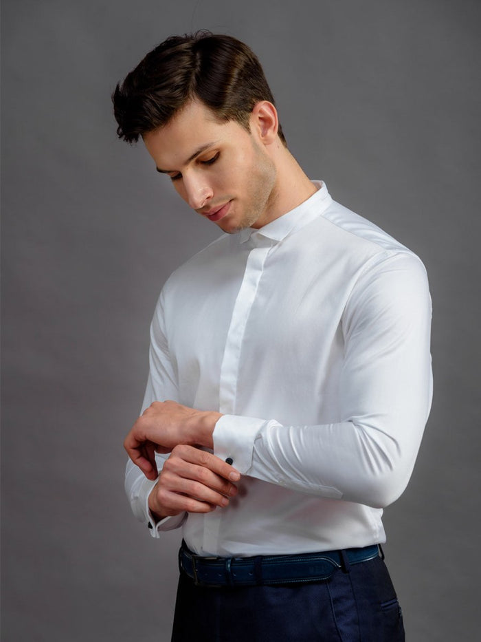 Tipple White Cotton Modern wing Collar Shirt