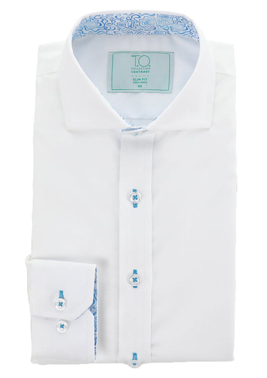 T.O. Boy's Green Label Non-Iron Contrast Shirt - Blue