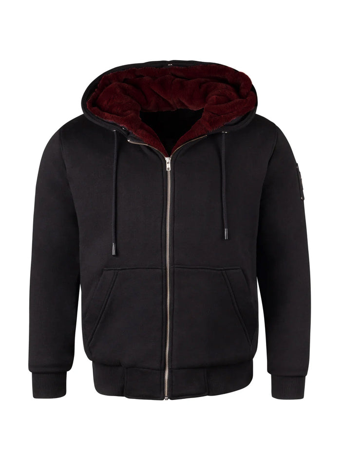 T.O. Collection Adult's Black Quilted X Style Hoodie with Removeable Fur & thumb hole - Burgundy