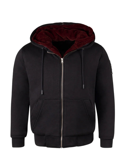 T.O. Collection Adult's Black Quilted X Style Hoodie with Removeable Fur & thumb hole - Burgundy