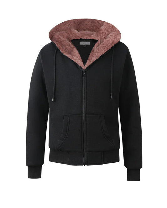 T.O. Collection Adult's Black Quilted X Style Hoodie with Removeable Fur & thumb hole - Mauve