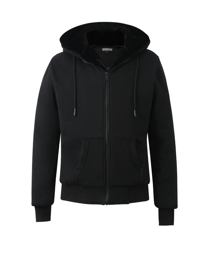 T.O. Collection Adult's Black Quilted X Style Hoodie with Removeable Fur & thumb hole - Black